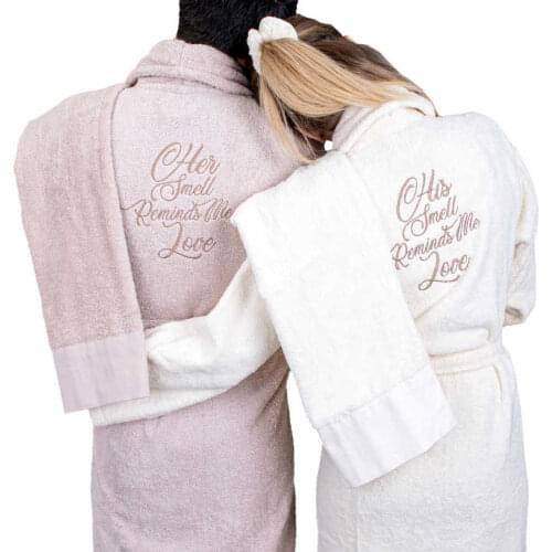 Couples Cotton Robe Spa Bathrobe Set - Unisex Hotel Robe with Elegant Embroidery Different Light Colours