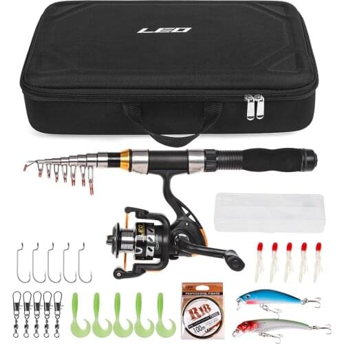LEO Portable Telescopic Fishing Rod and Spinning Reel Combo Pole Set Fishing Line Lures Hooks Barrel Swivels Travel Fishing Kit