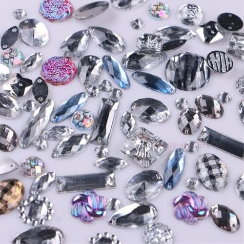Sew On Buttons Rhinestones Mixed Shapes Mixed Colors Crystal Diamond Acrylic Stones Beads DIY Decoration 25gram/pack