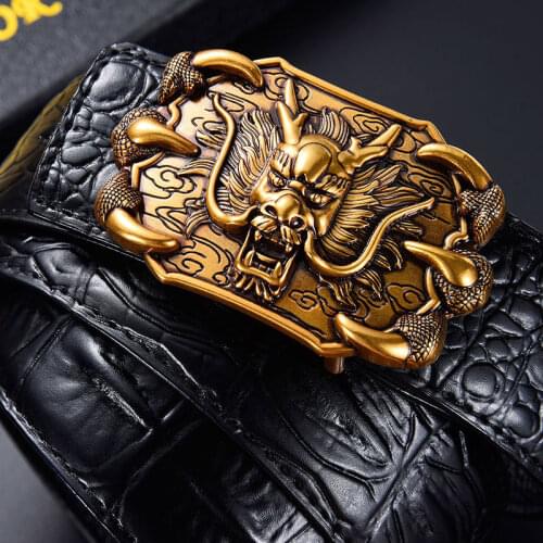 Mens Belt Genuine Leather Luxury High Quality Crocodile Pattern Casual Novelty Buckle Youth Business Fashion Mens Trouser Belt