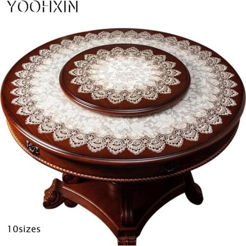 10 sizes Luxury Lace round satin Embroidered table cover cloth towel kitchen Christmas tablecloth birthday wedding party decor