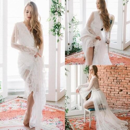 Sexy Lace Bridal Robes Women Sleepwear Honeymoon Lingerie Robe Long Sleeve Bathrobe Nightwear Babydoll Boudoir Gowns