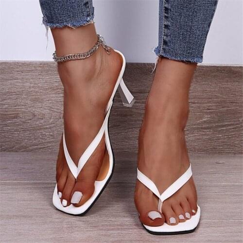 New Designer Clip Toe Female Slippers Sexy Women Black Brown High Heels Summer Ladies Party Dress Flip Flops Shoes Stilettos