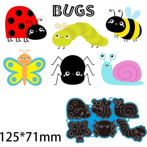 Cutting Dies Cute Bee Snail Caterpillar Spider Stencil Craft for Scrapbook Stamps Dies Embossing Paper Gift Card 125*71mm