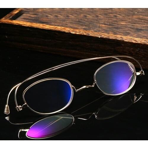 Folding Mini Anti Blue Light Reading Glasses Women Men HD Portable Thin Presbyopic Glasses Full Frame red\gold +1.0~4.0