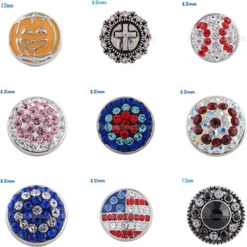 US Cross 12mm Rhinestone Charms Metal snap button DIY jewelry KS2008