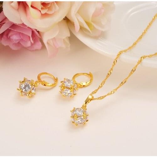 Gold ball Wedding Jewelry Sets Cubic Zirconia Elegant Engagement Earring for Women girls charms gift Accessories drop shipping