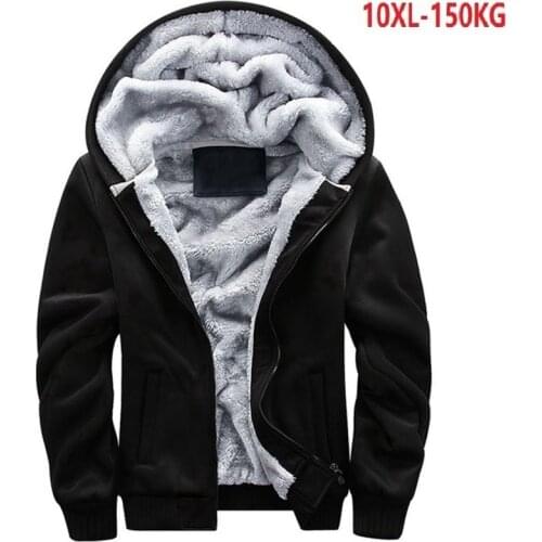 Warm 8XL 9XL winter men thick Sweatshirts fleece hoodies hooded jackets 10XL large size big 5XL black Sweatshirt zipper 150KG 54