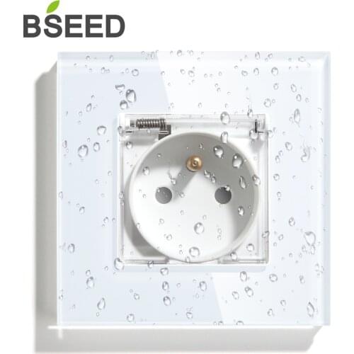 BSEED France Waterproof Wall Socket FR Standard USB White Black Golden Single Crystal Glass Panel Electrical Outlet