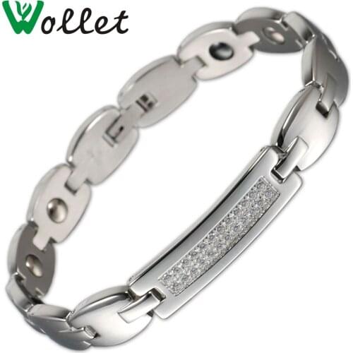 Wollet Jewelry CZ Stone Bio Magnetic Stainless Steel Bracelet Bangle for Men Healing Energy Solid Germanium Hematite Health Care