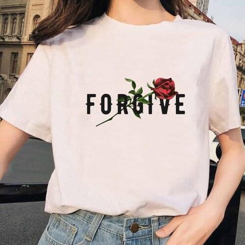 Plus Size Summer White T-Shirt Women Short Sleeve Simple Tshirt Print Letter Rose T Shirt Aesthetic Clothes Streewear Ulzzang