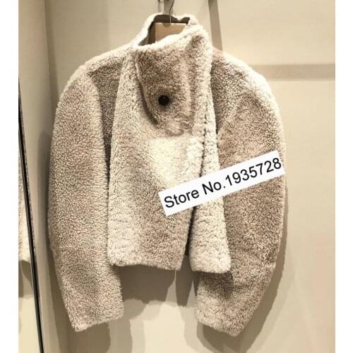 2021 Ladies Faux Suede Wool Blend Reversible Contour Faux Leather Fur Jacket Top With One Button Closured