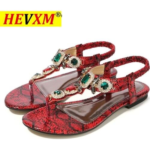Plus Size Womens Shoes Size 45 Retro Bohemian Rhinestone Sandals Women 2021 Beaded Snake Sandals