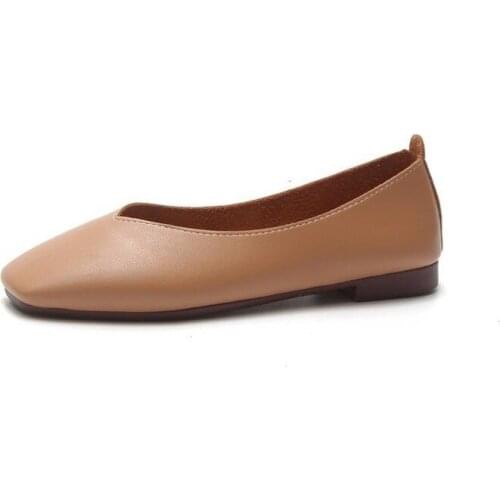 2021 Fashion Women Flat Shoe Elegant Shallow Low-heeled Sandals Beige Korean Slippers Square Toe Slip-on Simple Woman Shoes
