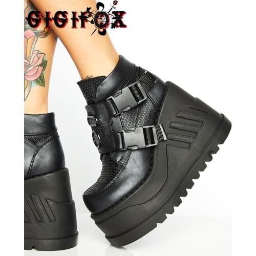 Big Size 43 Brand Design Steet Cool Fashion Black Gothic Style Girls High Heels Wedges Shoes Woman Platform Casual Ankle Boots