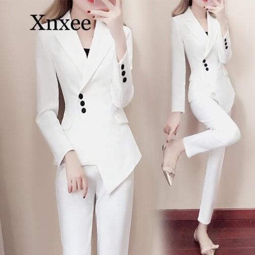 Autumn elegant White suit blazers womens professional casual suit two-piece suit pant suits formal Office lady blazer set woman