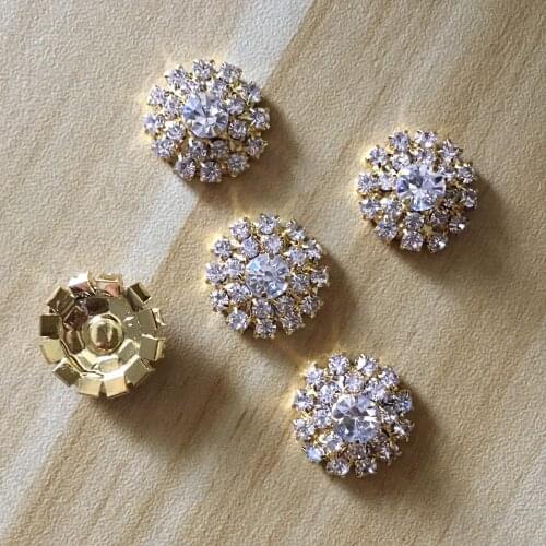 100pcs 18mm Round Metal Rhinestone Embellishment Buttons Flatback Clear Crystal Buckle DIY Wedding Accessories