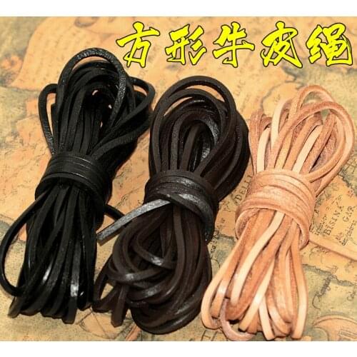 5meter/lot 3MM Natural square Cowhide Genuine leather rope, Leather strip rope for leather craft Jewelry bag diy