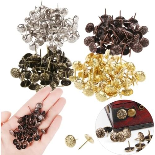 50pcs Upholstery Nails Antique Brass Flower Head Case Box Sofa Decorative Tack Stud Pushpin Ancient Style Furniture Nails