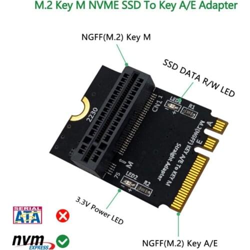 80% Off M.2 NGFF NVMe Key A/E to Key M SSD Adapter Plate Converter with LED Indicator