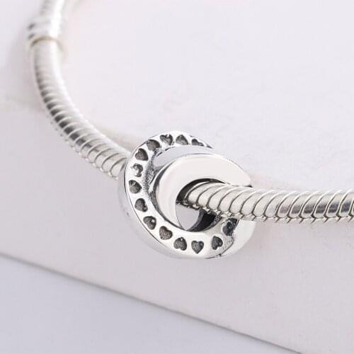 925 Sterling Silver Logo & Heart Bands Spacer Pendant Charm Bracelet For Women Fashion Jewelry DIY Making Fit Pandora