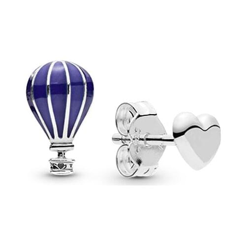 Ajax Charms 925 Sterling Silver Blue Hot Air Balloon & Heart Little Earrings For Teens 2021 Women Jewelry Gift Piercing