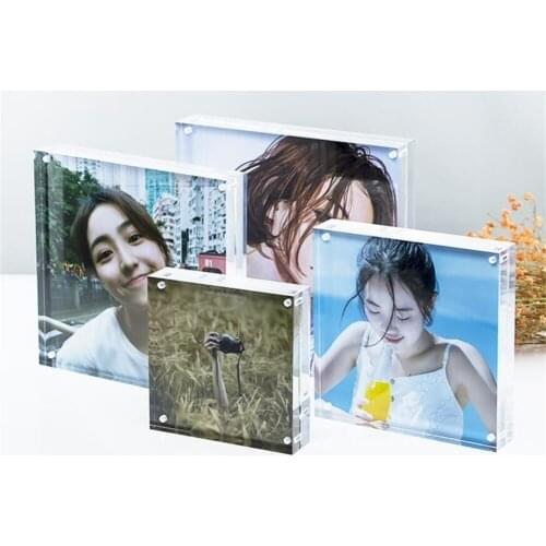 Acrylic Block Photo Frame Magnetic Acrylic Frame Picture Sign Tag Label Holder Frame Stand Table Top AD Name Card Display Rack
