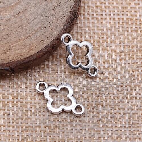 Free shipping 130pcs 10x17mm antique silver Flower connector charms diy retro jewelry fit Earring keychain hair card pendant