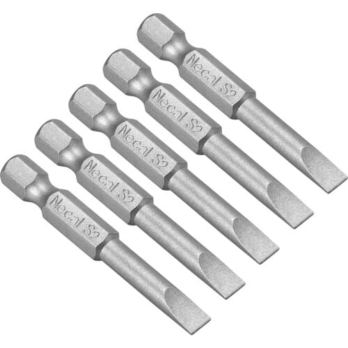 Uxcell 5 Pcs 5mm Slotted Tip Magnetic Flat Head Screwdriver Bits, 1/4 Inch Hex Shank 2-inch Length S2 Power Tool