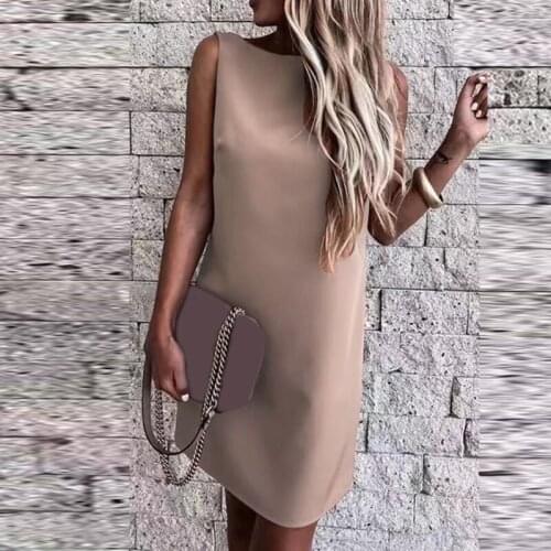 Boho Elegant Casual Women Dress Sleeveless O-neck Loose Sexy Mini Dresses Summer Backless Solid Work Office Dress Overalls