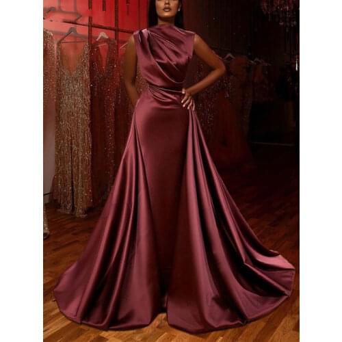 Платье Burgundy Moroccan Kaftan Muslim Evening Gown Pleat Satin Arabic Mermaid Dubai Formal Dress Long Vestidos robe de soirée