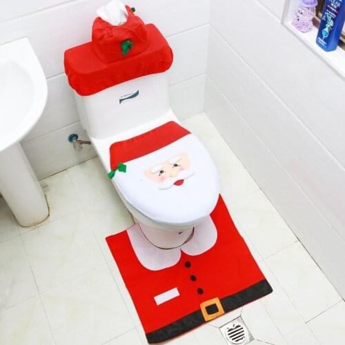 3PCS Set Christmas Accessory Overcoat Toilet Case Decoration Cover Santa Claus Commode Seat Cover Restroom Washroom Stool Mat
