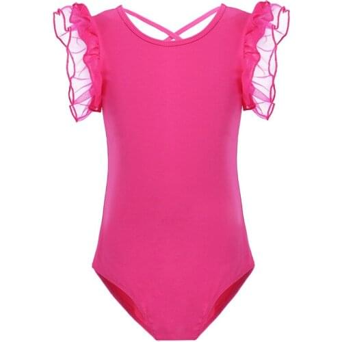 Kids Mesh Ruffle Sleeve Gymnastics Leotards for Girls Workout Sports Ballet Dancewear Children Stage Performance Dance Costume