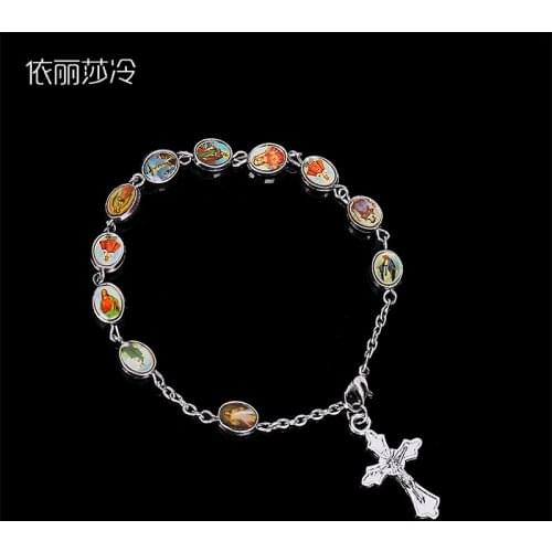 Jesus cross double-sided icon bracelet jewelry Jesus holy rose rosary compassion is a religious icon bracelet beads