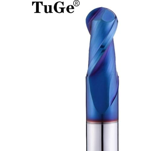 TUGE Cutting HRC65 2 Flute Tungsten Steel Milling Cutter Blue nano coating Milling Tools Ball Nose End Mill For Metal Cutter Ca