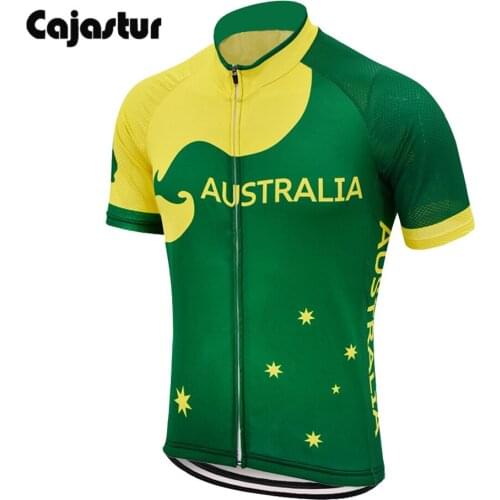 New cycling jersey Australia men summer green short sleeve team cycling tops full zipper mtb blue bike wear clothing cajastur