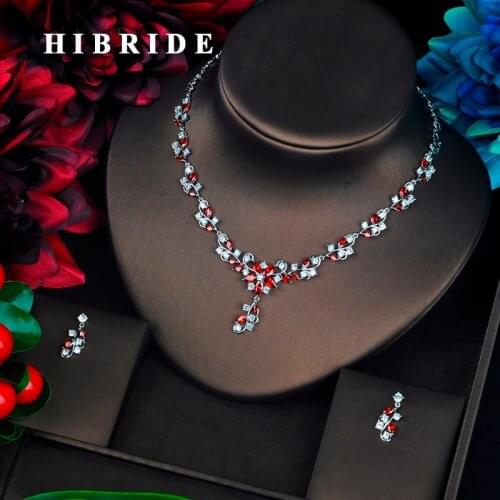 HIBRIDE Fashion Design Red Flower Shape Necklace Jewelry Sets Women Bridal Jewelry parure bijoux femme N-654