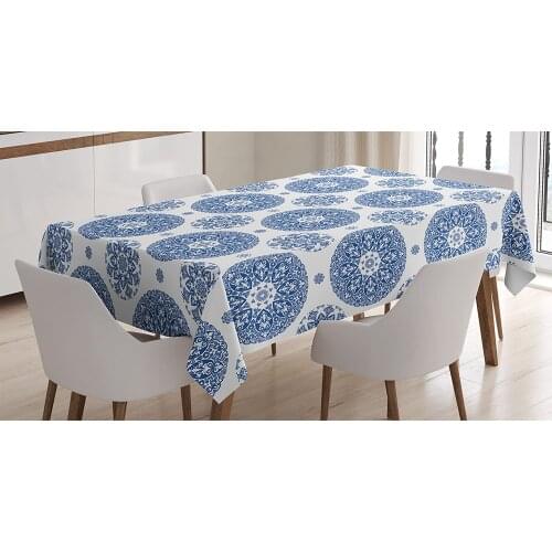 French Country Style Floral Circular Pattern Lace Ornamental Snowflake Design Print, Dining Room Kitchen Table Cover