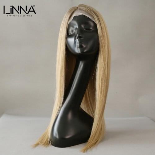 LINNA Long Silky Straight Honey Blonde Lace Front Wig Daily Party Cosplay Wig With Baby Hair High Density Heat Resistant Wigs