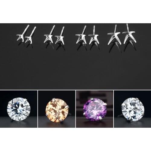 MEETSOFT Trendy 925 Sterling Silver 2pair/lot Stud Earrings of DIY handmade Semi finished Fine Jewelry wholesale Accessory Gift