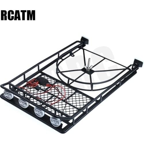 Metal Roof Luggage Rack LED Light Spare Tire Bracket For 1/10 RC Crawler Trx4 Bronco Axial Scx10 RC4WD CC01 TF2