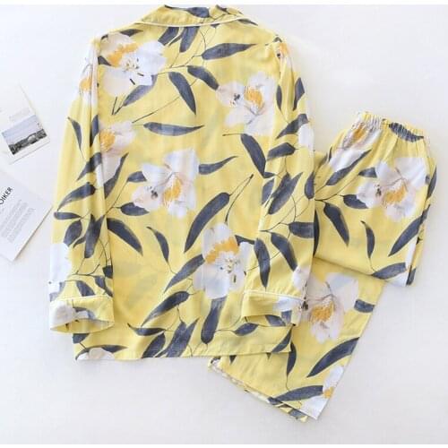 Fashion Ladies Viscose Pajamas, Long-sleeved Elegant Big Flower Home Wear, Casual Thin Two-piece Suit Plus Size