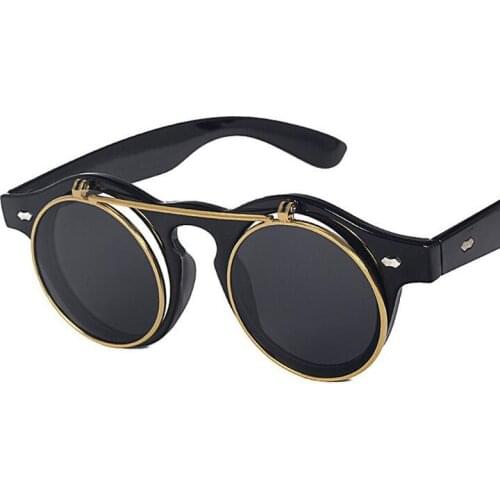 Fashion Vintage Round SteamPunk Flip Up Sunglasses Classic Double Layer Clamshell Design Sun Glasses Oculos De Sol