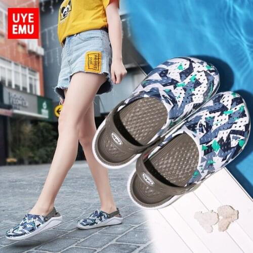 UYEEMU Hole Shoes Mens Summer 2021 New Outer Slippers Trend Outdoor Non-Slip Camouflage Baotou Beach Sandals Size 36-45 #2399