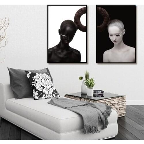 Wall Painting Posters and Prints on Canvas Art Oil Painting Black White Girls Pictures for Living Room Home Decoration No Frame