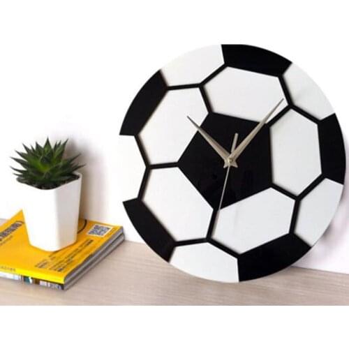 DIY Football Wall Clock Home Decorative Sport Style Wooden Wall Clock Living Room Bedroom Kids Room Acrylic 3D Football Clock