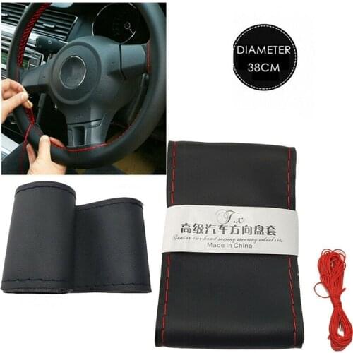DIY Braid On Steering Wheel Car Steering Wheel Cover With Needles And Thread Artificial leather Diameter 38cm Car Steering Cover