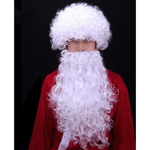 1set Christmas Wizard Old Man White Curly Wigs Cosplay Lovely Father Santa Claus Beard Wig Fancy Dress Up