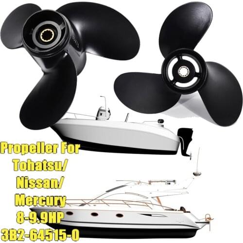 3B2-64515-0 8.5 x 7.5 Outboard Propeller For Tohatsu/Nissan/Mercury 8-9.8HP Aluminum Alloy Black 12 Spline Tooth 3 Blades