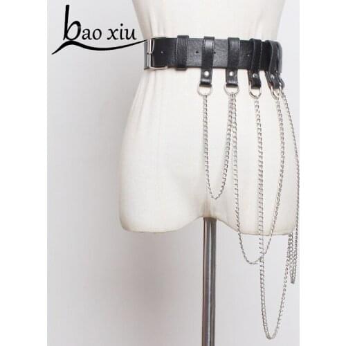 Luxury Harness Punk Rock Strap Leather Bondage Chain Belt Adjustable Silver Tassel Triangle Garter Waistband Body Belt Accessory